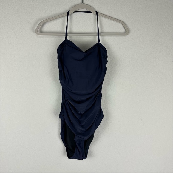 NEW J.Crew Navy Blue Gemma Ruched Bandeau Halter Strap One Piece Swim Swimsuit 6 - Picture 1 of 8